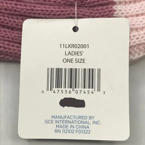 Winter Essentials Women's One Size Burgundy Stripes Knit Beanie Hat With Pom New - Picture 5 of 11